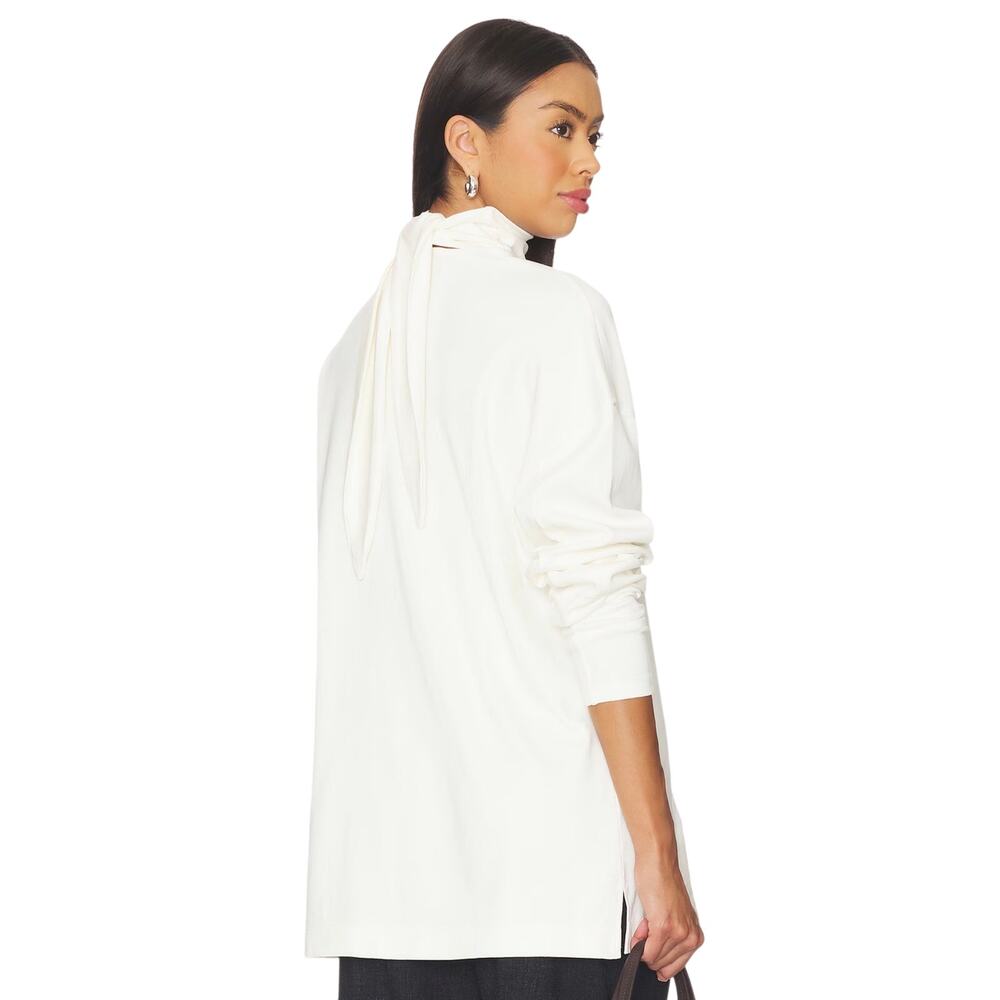 NWT Eaves Cream White Oversize Turtleneck Long Sleeve Tie Back Blouse